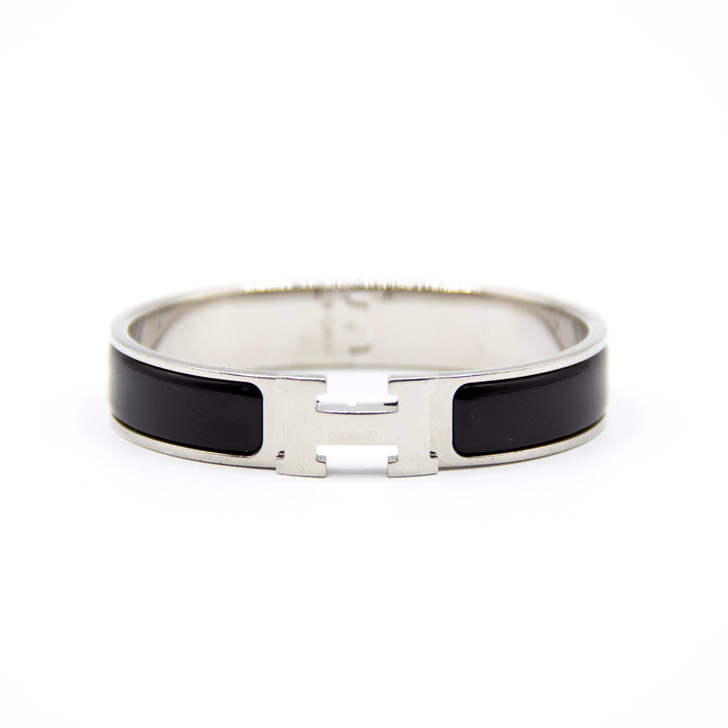 Hermes Click Crack Enamel Bangle Sølv Sort