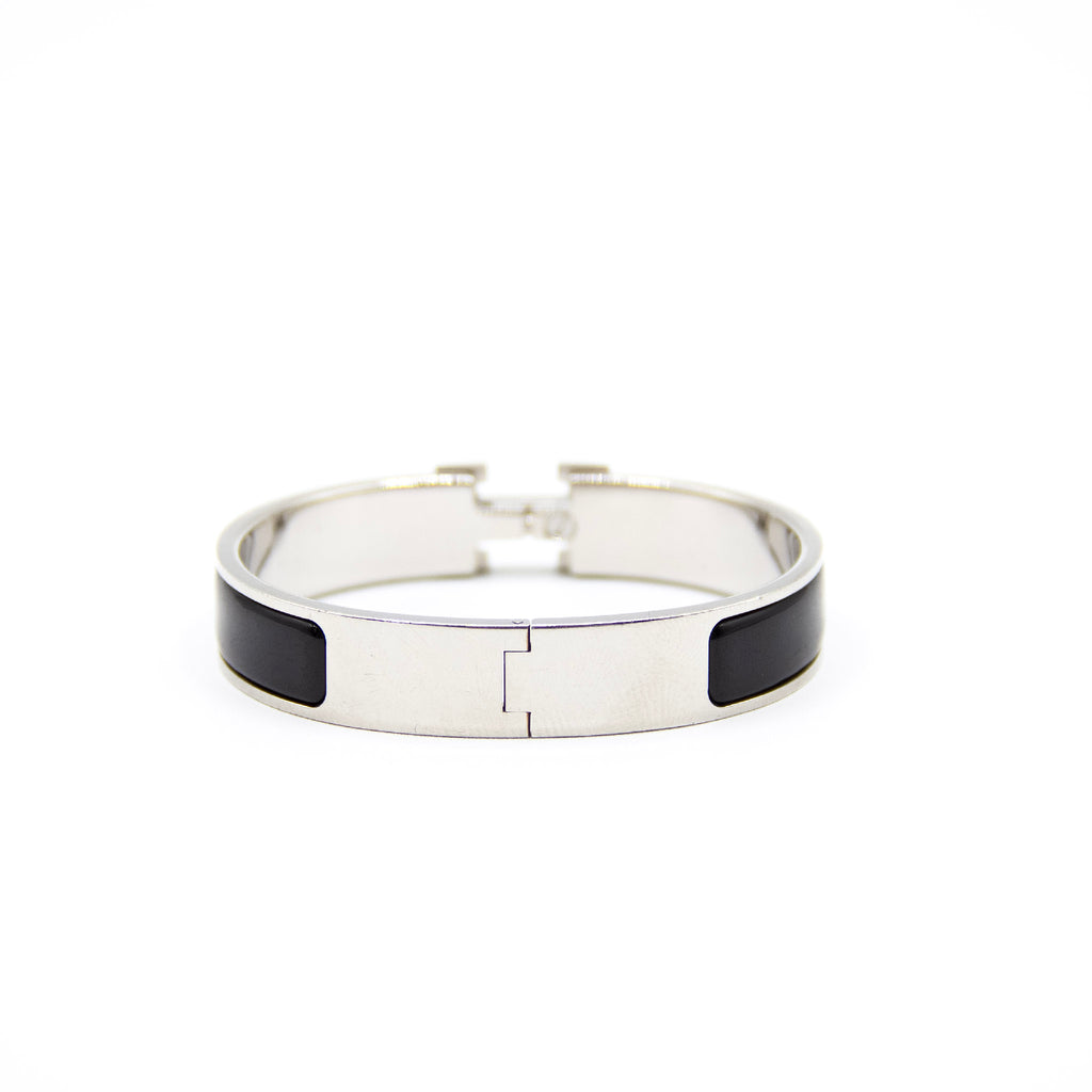 Hermes Click Crack Enamel Bangle Sølv Sort