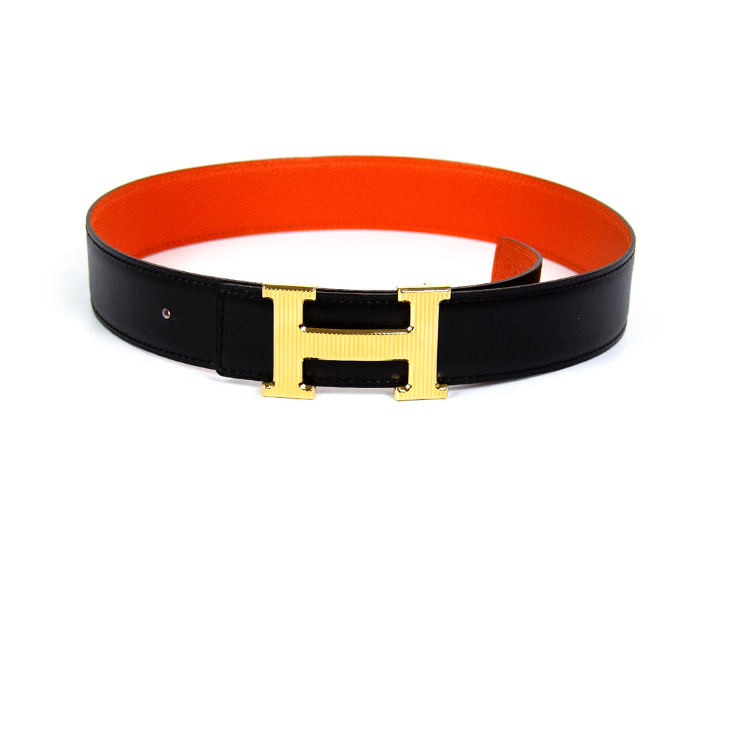 Hermes Constance 70 Vendbart Bælte Orange / Sort