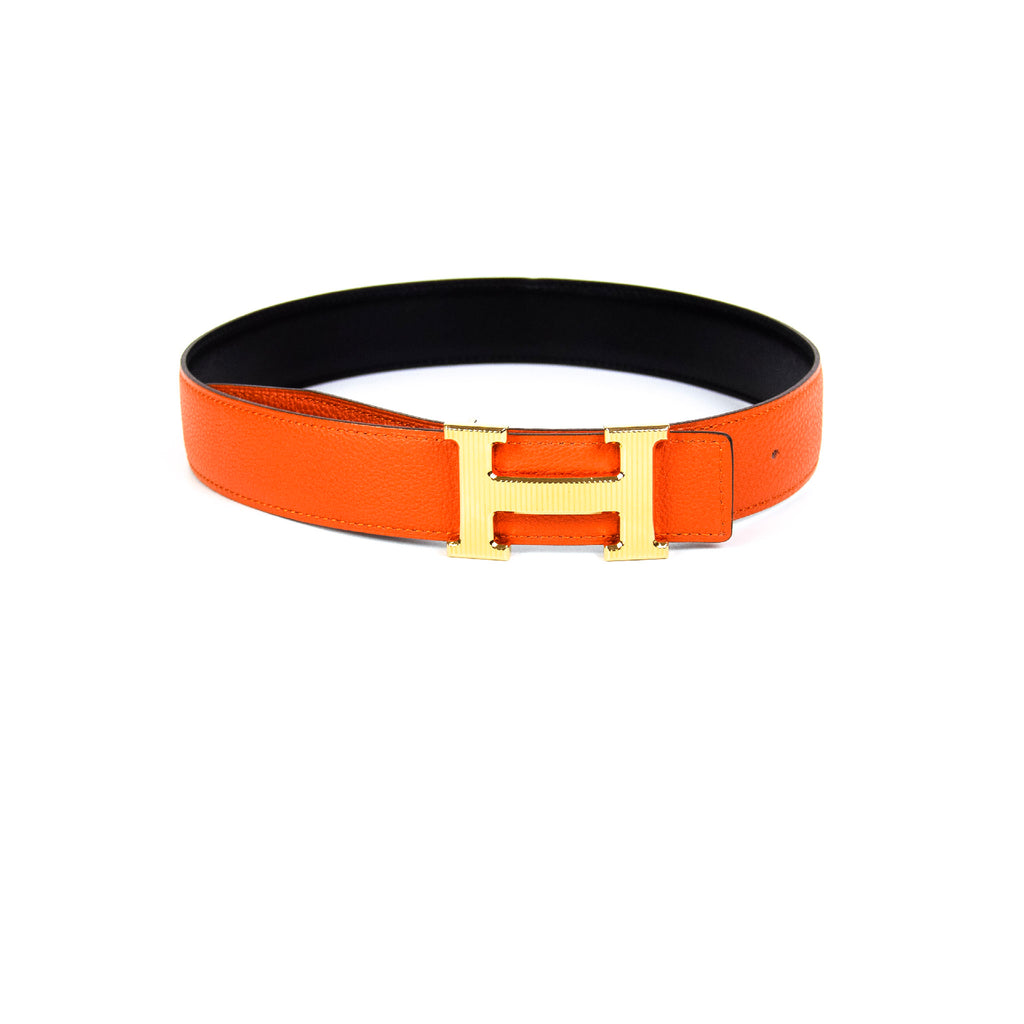 Hermes Constance 70 Vendbart Bælte Orange / Sort